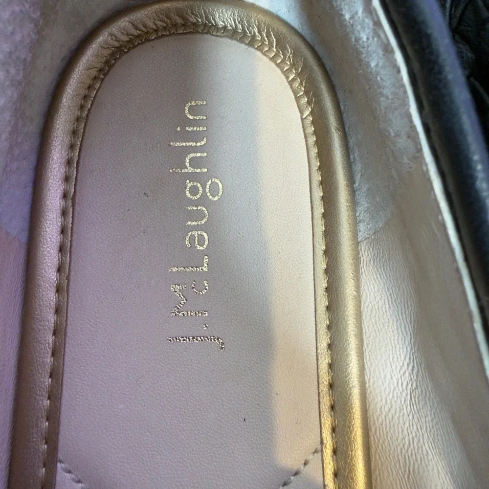 J. McLaughin Woven Leather Gold Horsebit Loafers Womens 6.5 Black Slip On Shoes